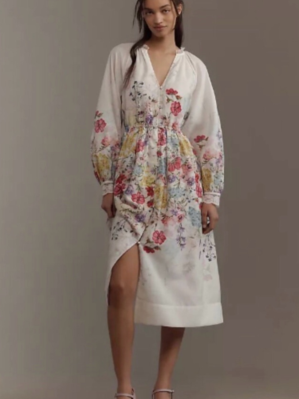 Anthropologie Let Me Be Me Floral Midi Dress with Long Sleeves